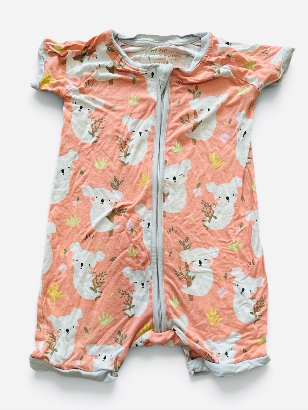 Little Sleepies Coral Koala Short Romper Pajama 12-18 months bamboo